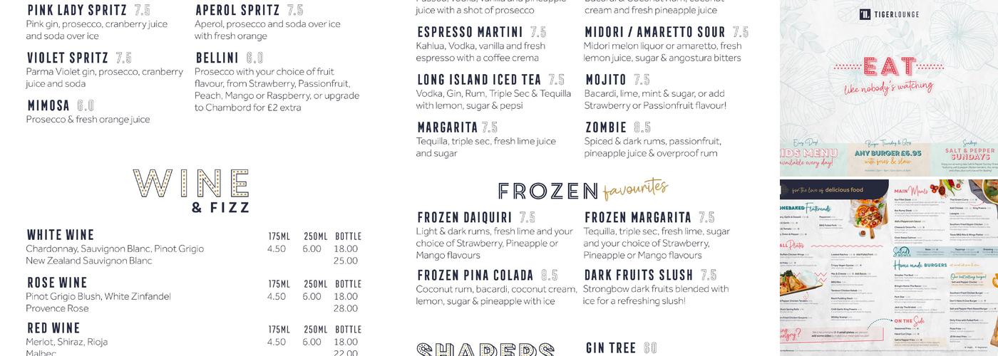 Tiger Lounge Accrington Menu