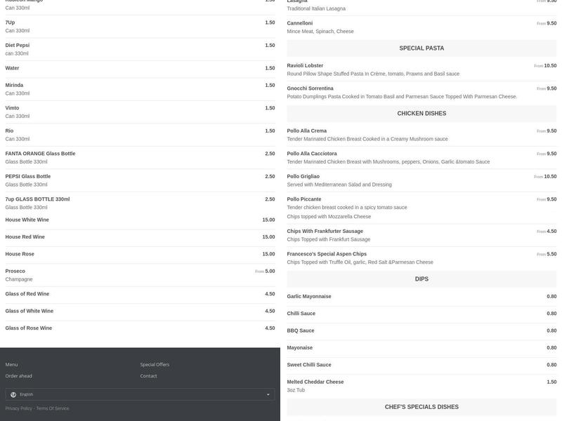 Francesco's - Clayton Menu