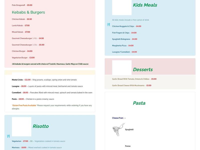 Monte Cristo Express Menu