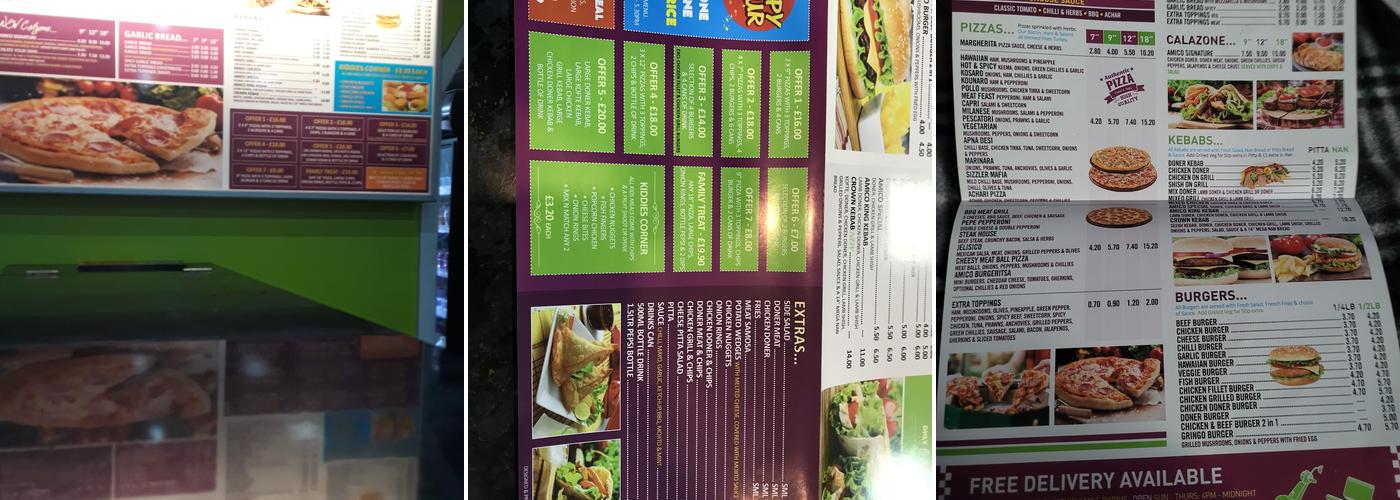 Amicos Pizza Menu