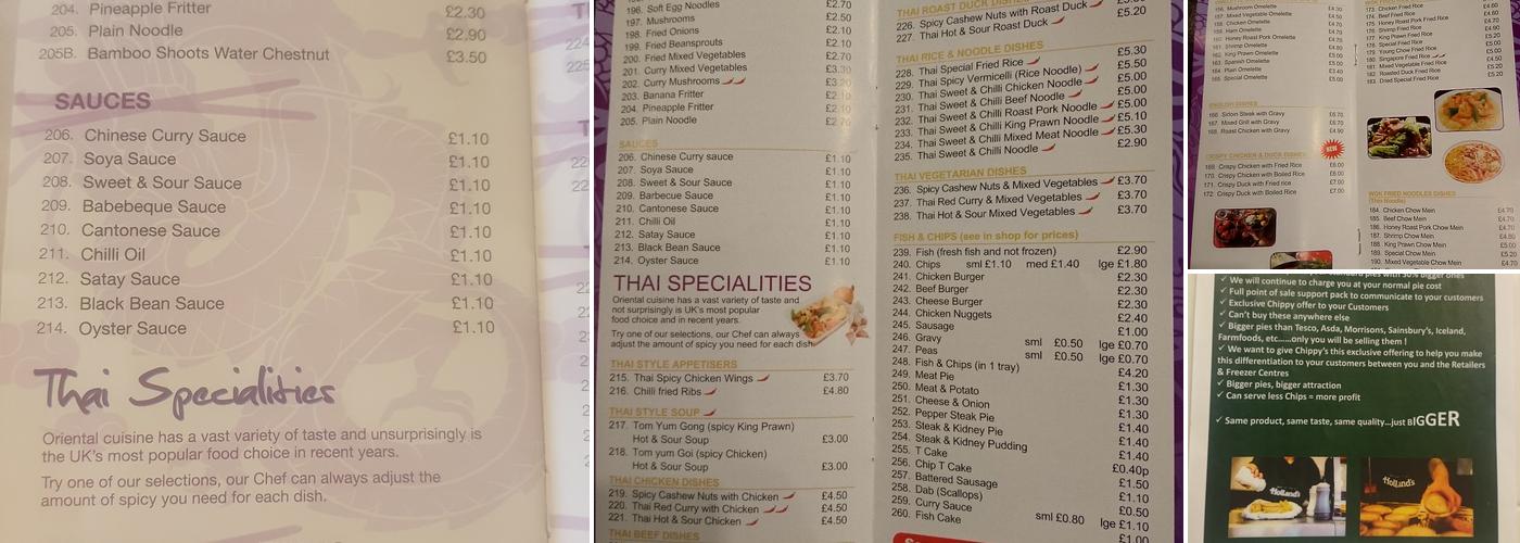 York Street Chippy Menu