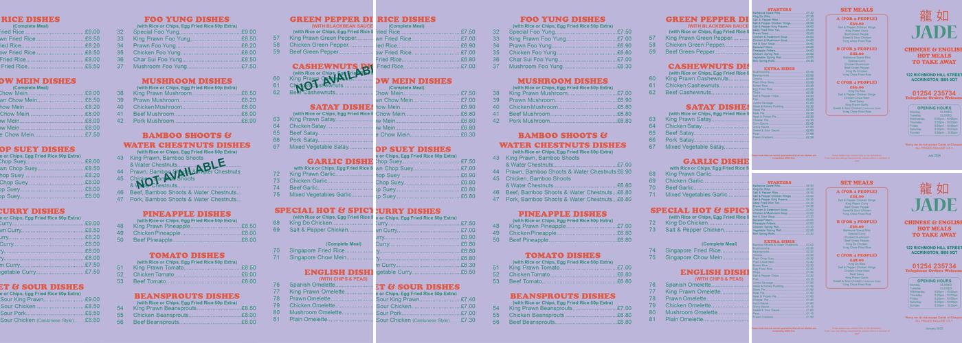 Jade Fish and Chips & Chinese Takeaway Menu