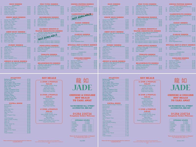 Jade Fish and Chips & Chinese Takeaway Menu