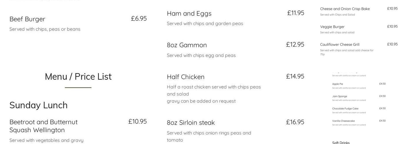 Duke Of Wellington Menu