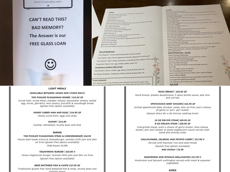 The Pickled Ploughman Menu