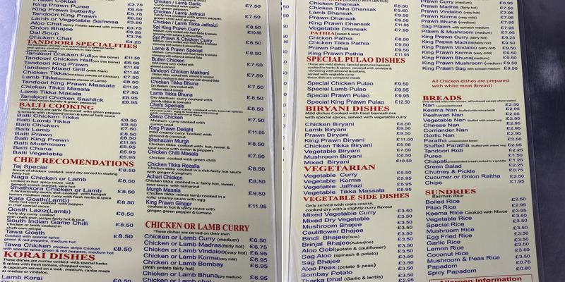 Taj Mahal Menu