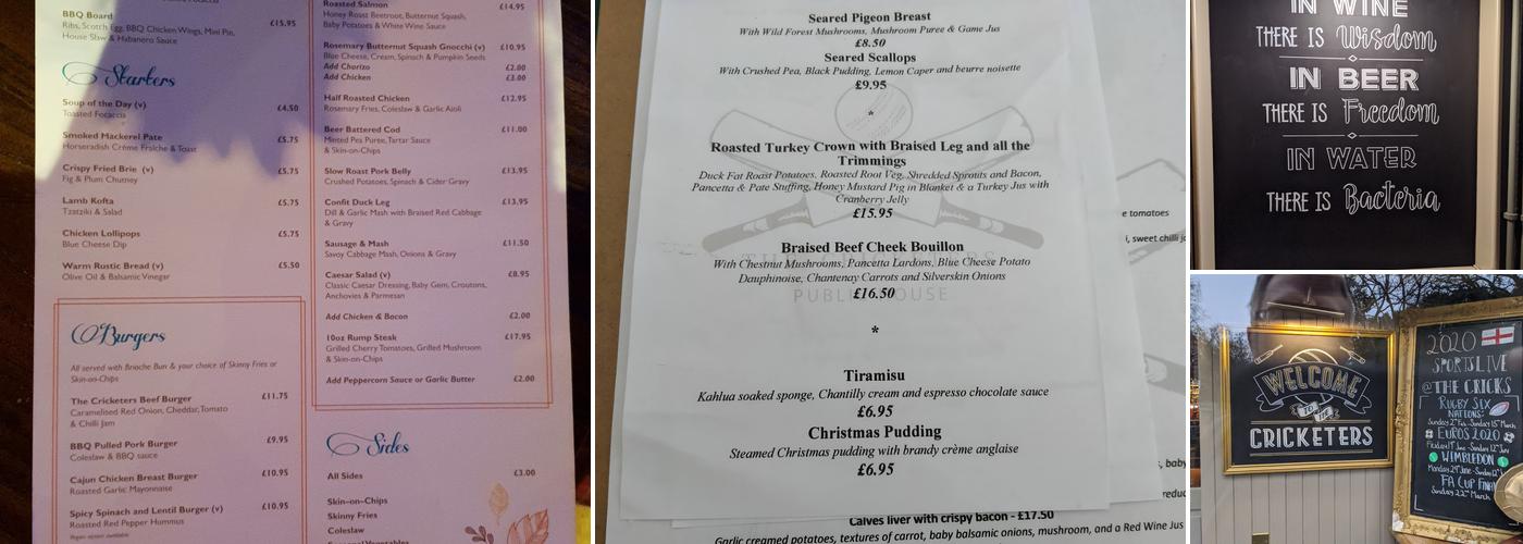 Cricketers Row Town Menu