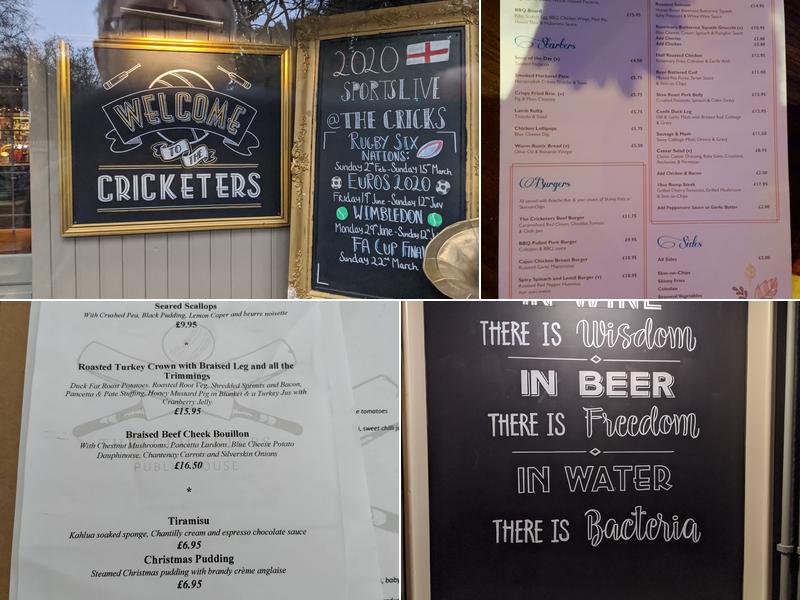 Cricketers Row Town Menu