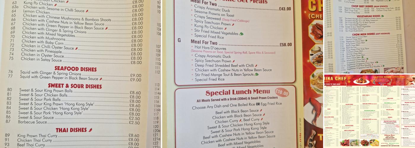 China Chef Chertsey Menu