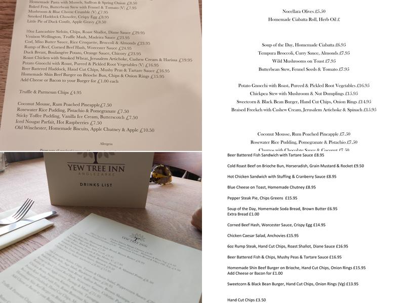 Yew Tree Inn Menu