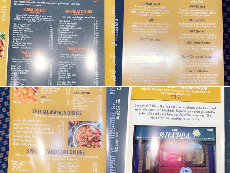 SHAPLA INDIAN TAKE-EAT-AWAY (ADLINGTON) Est:1992 Menu