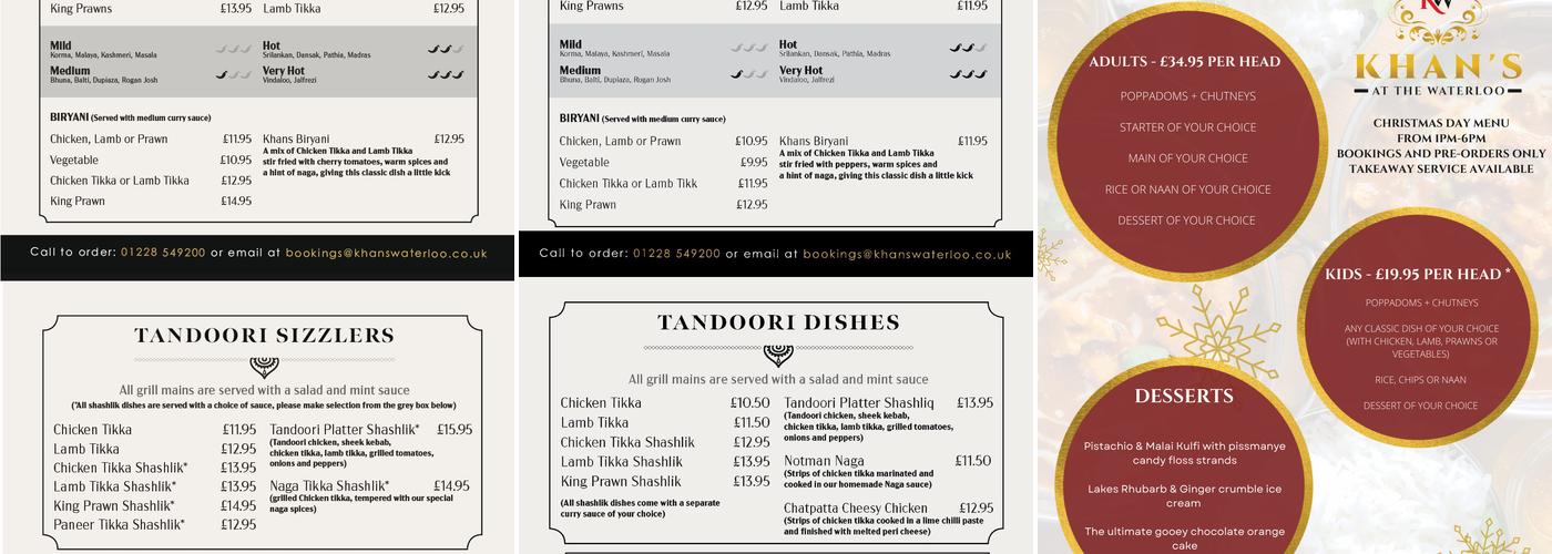 Khan's at the Waterloo Menu