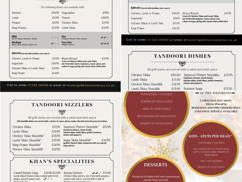 Khan's at the Waterloo Menu