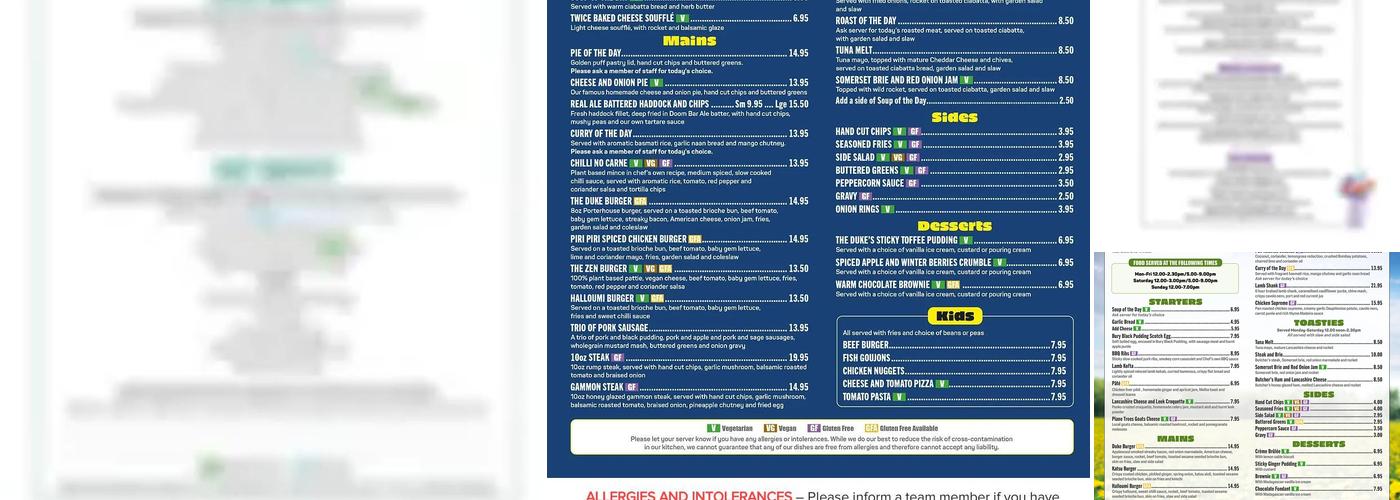 The Duke William Inn Menu