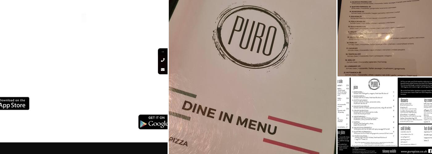 Puro Pizzeria Menu