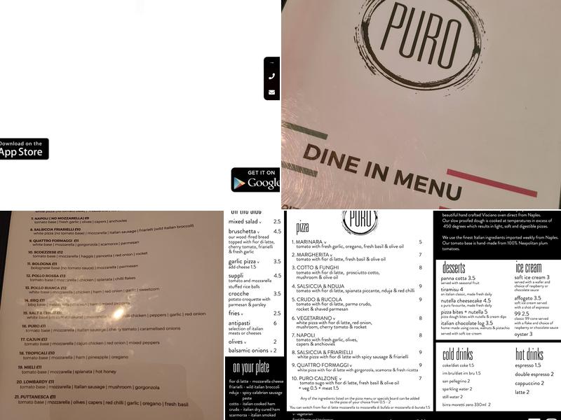 Puro Pizzeria Menu