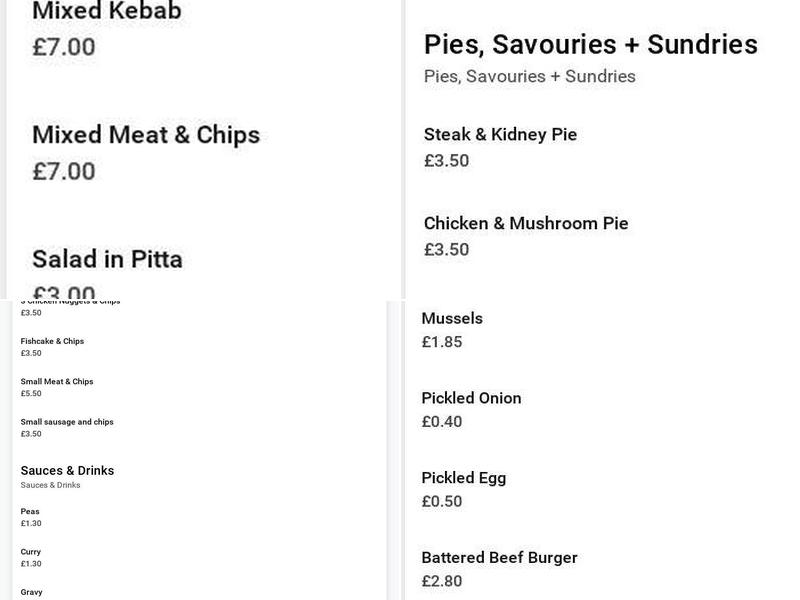 Alcester Fish Bar Menu