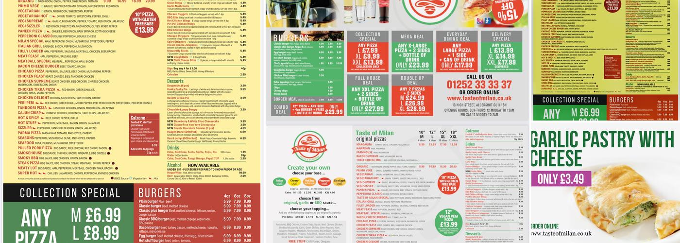 Taste of Milan pizza & burgers Menu