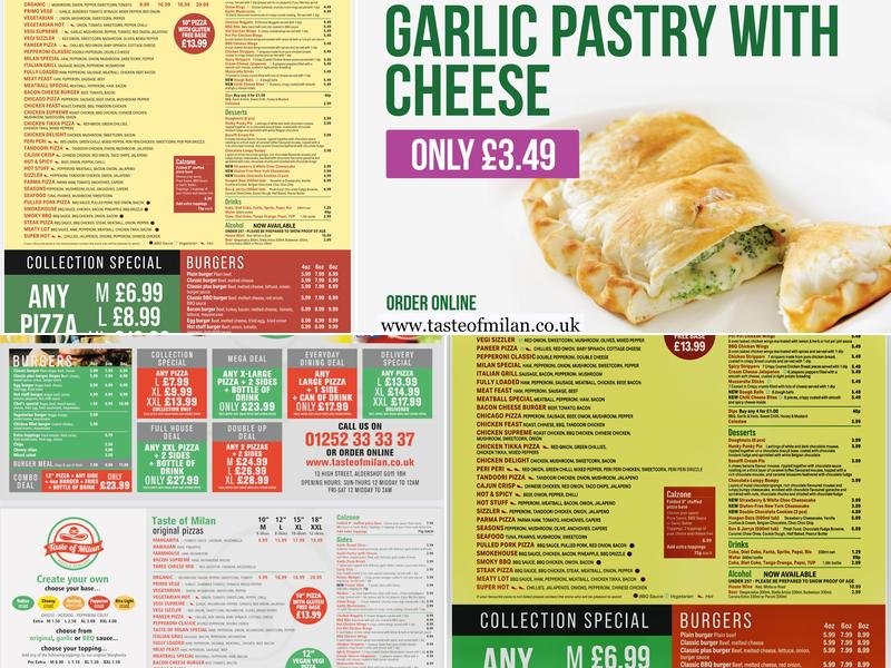 Taste of Milan pizza & burgers Menu