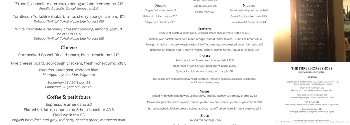 The Three Horseshoes Menu