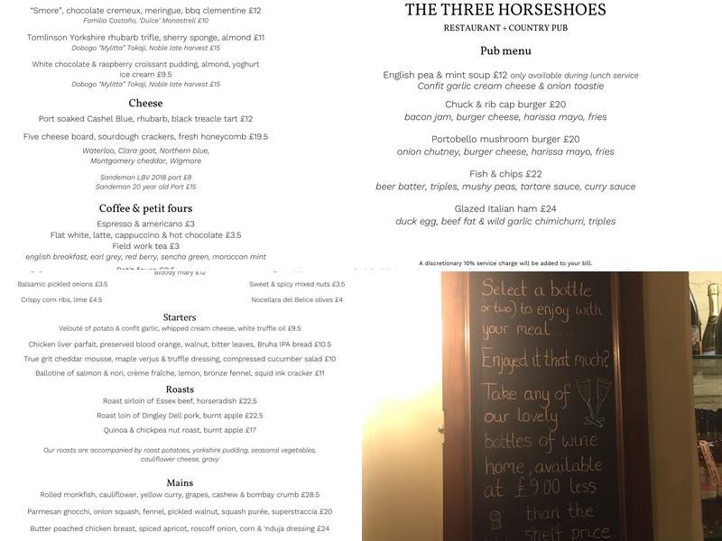 The Three Horseshoes Menu
