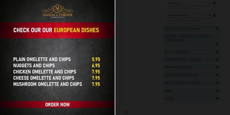 Massala Corner Indian Restaurant Menu