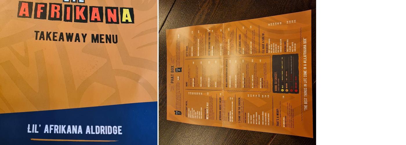 Lil' Afrikana Aldridge Menu