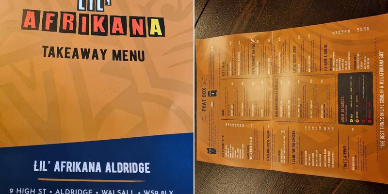 Lil' Afrikana Aldridge Menu