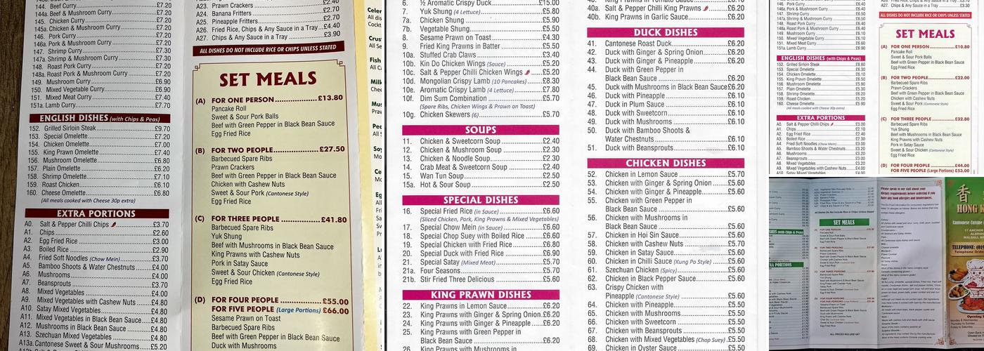Hong Kong Cantonese Menu