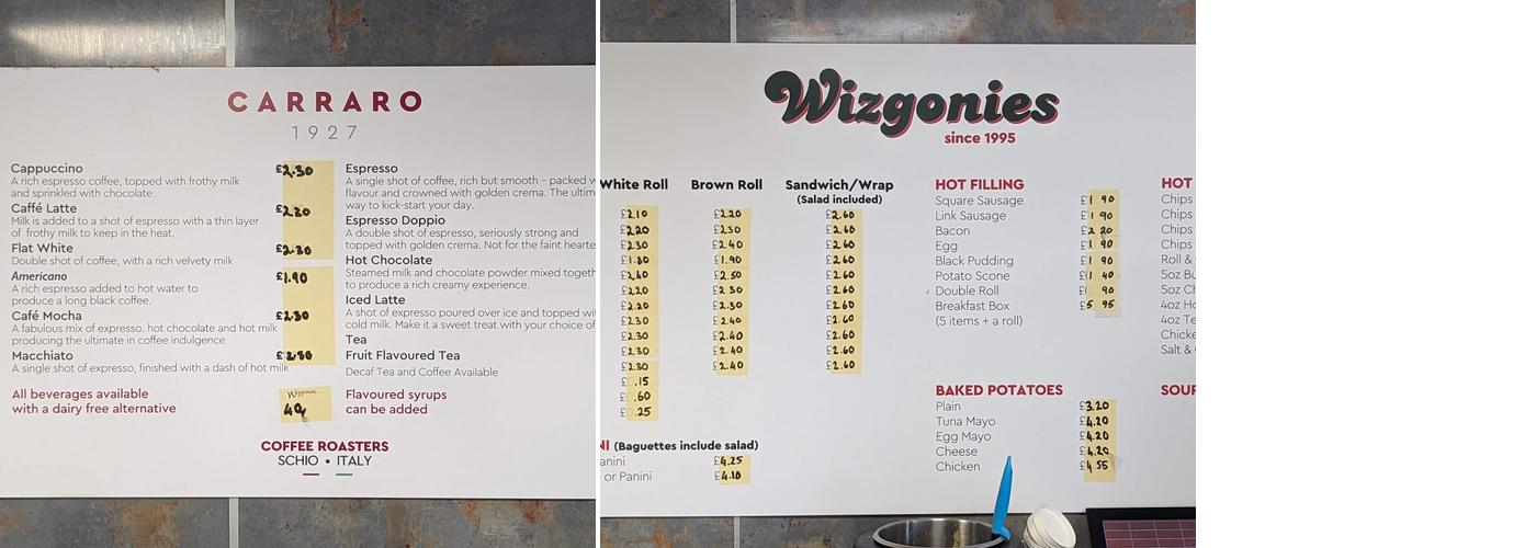Wizgonies Menu