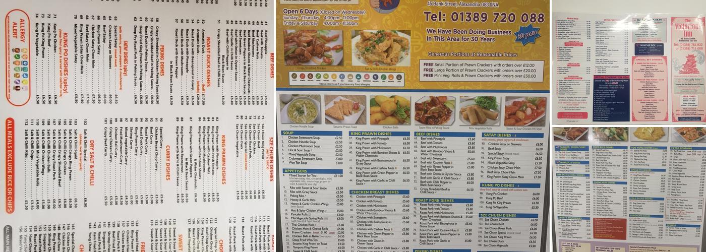 The Victorious Inn Menu