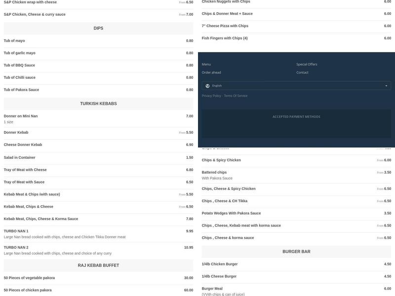 Raj Kebab House Menu