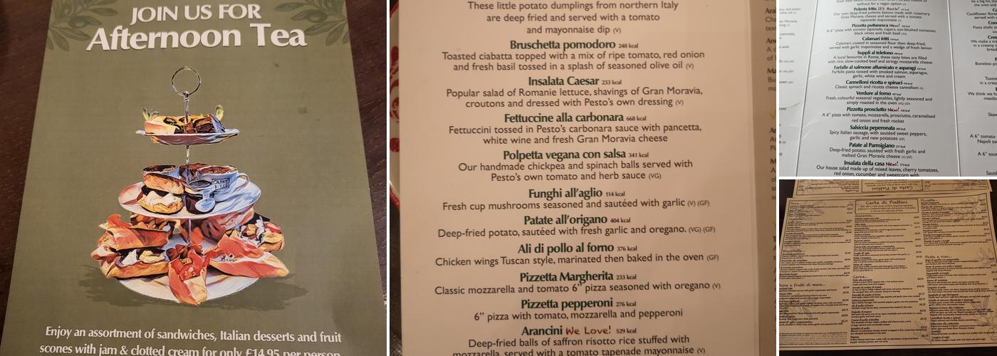 Pesto At The Peacock Menu