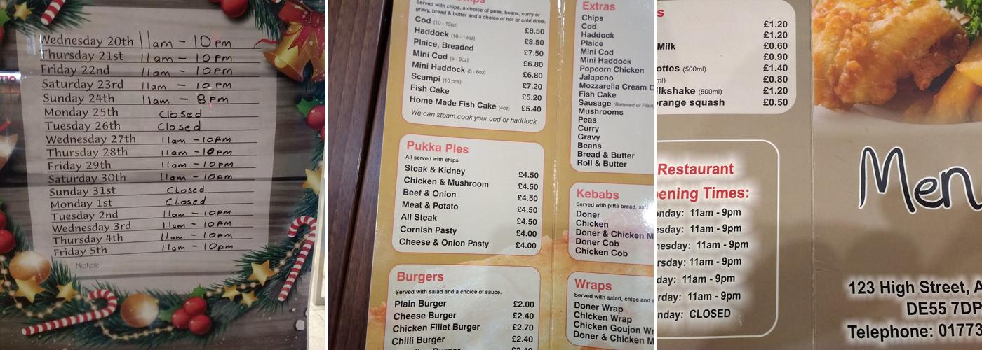 Mario's Fish Bar Menu