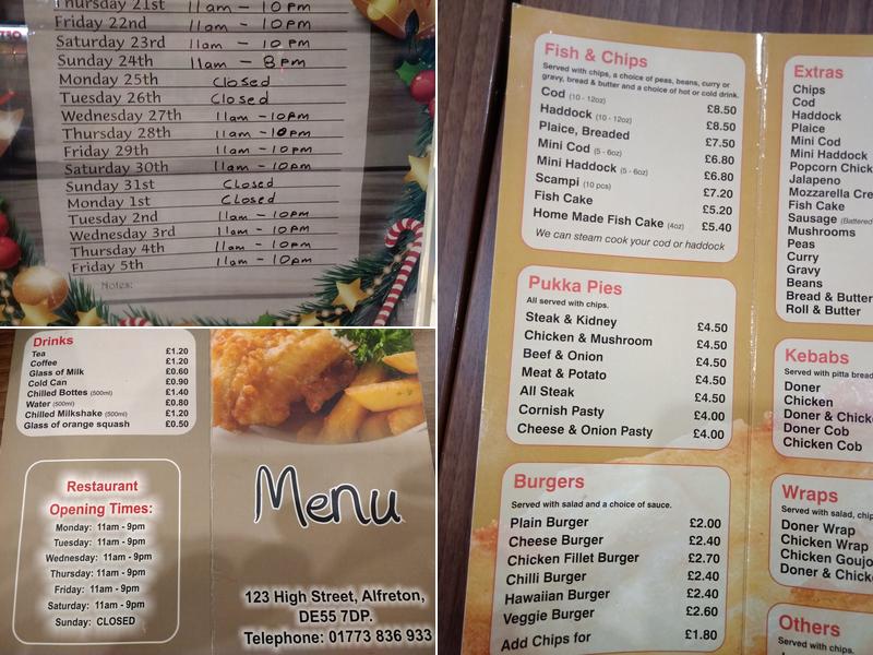 Mario's Fish Bar Menu