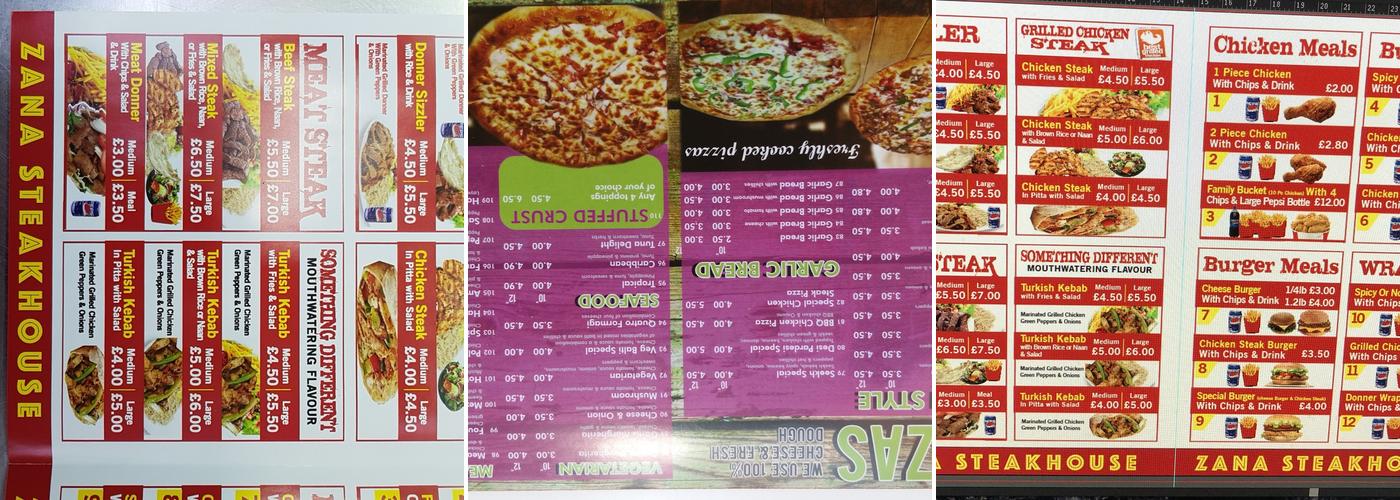 Zana Steakhouse DUCKWORTH LANE Menu