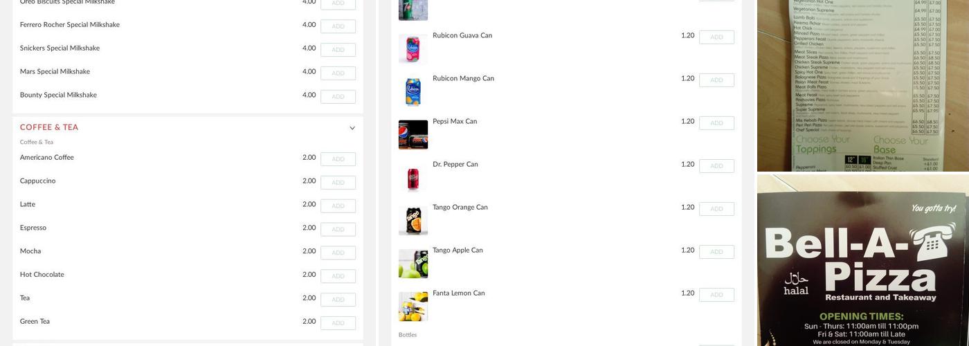 Bell-A-Pizza Menu