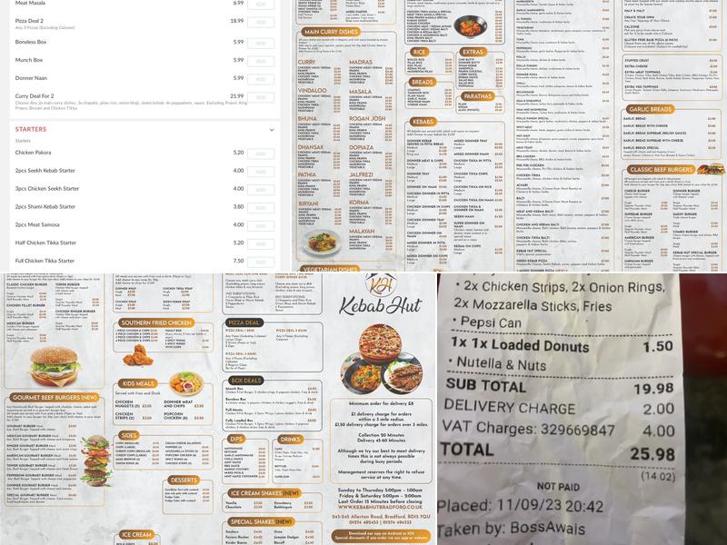 Kebab Hut Menu