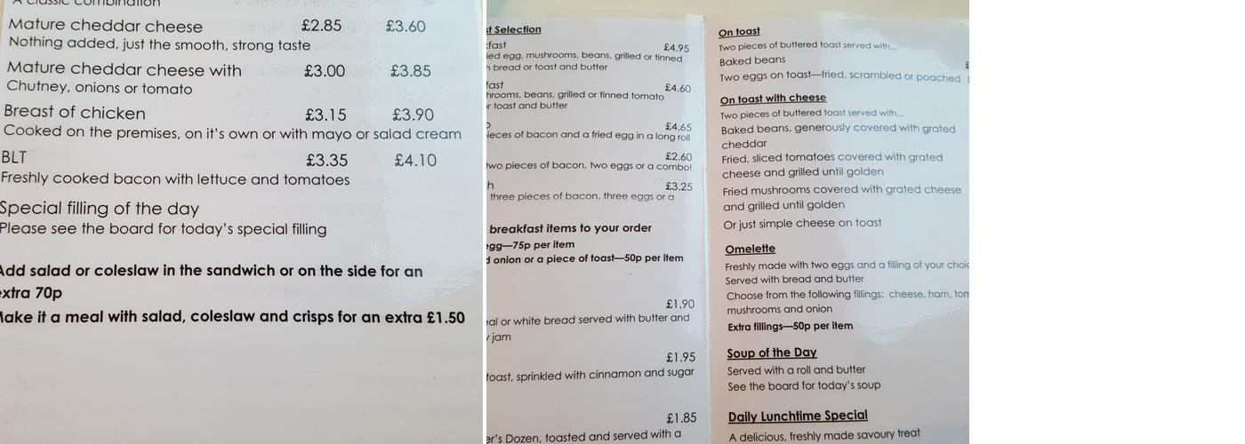 The Village Cafe Menu