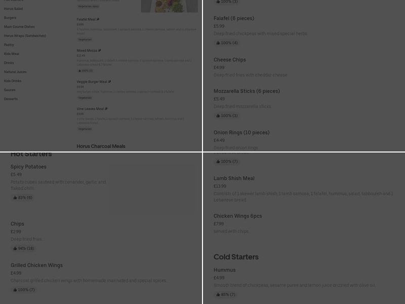 Horus Charcoal Grill Menu