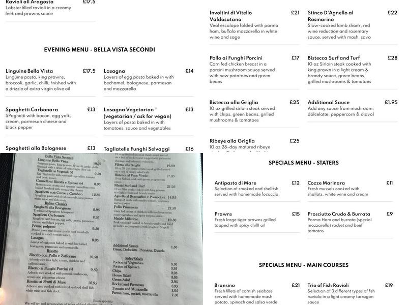 Bella Vista Menu