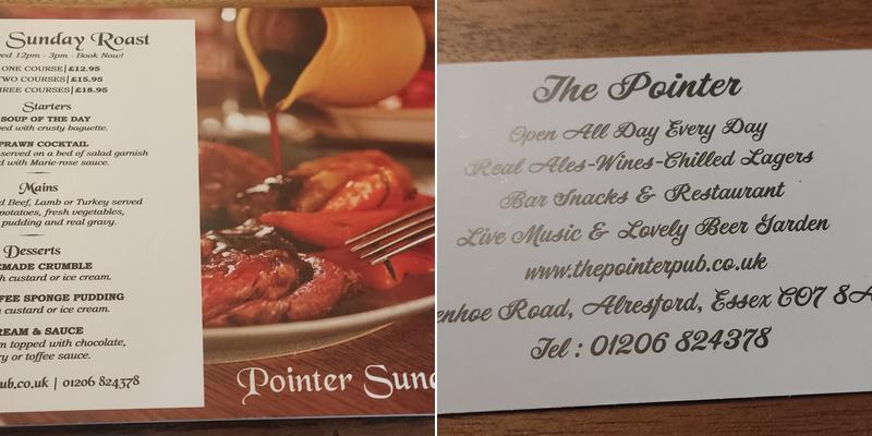 The Pointer Inn Menu