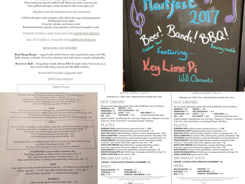 The White Hart Menu