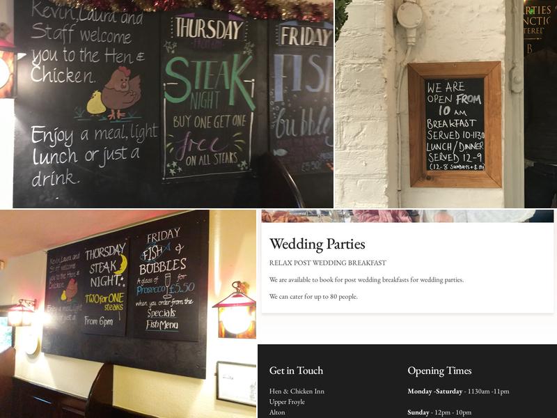 The Hen and Chicken Inn Menu