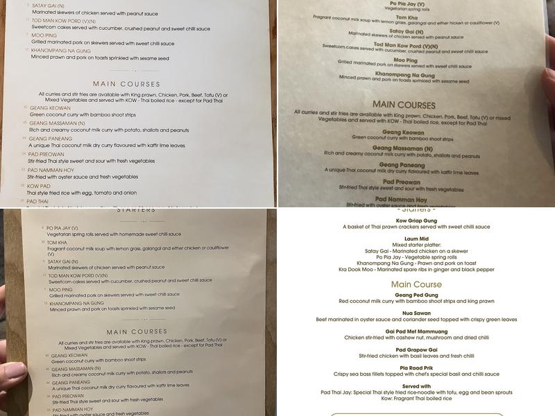 Phanthong Thai Restaurant Menu