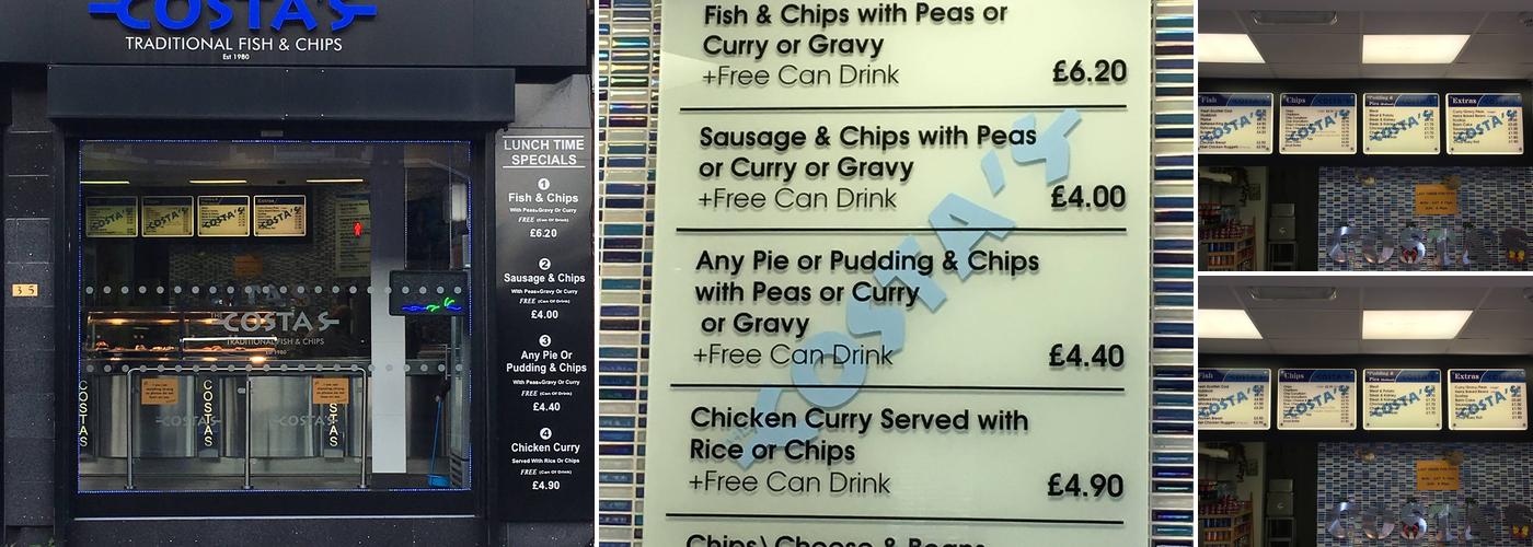 The Costa's Traditional Fish & Chips Menu