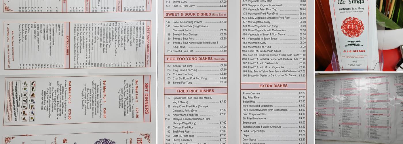 Mr Yungs Cantonese takeaway Menu