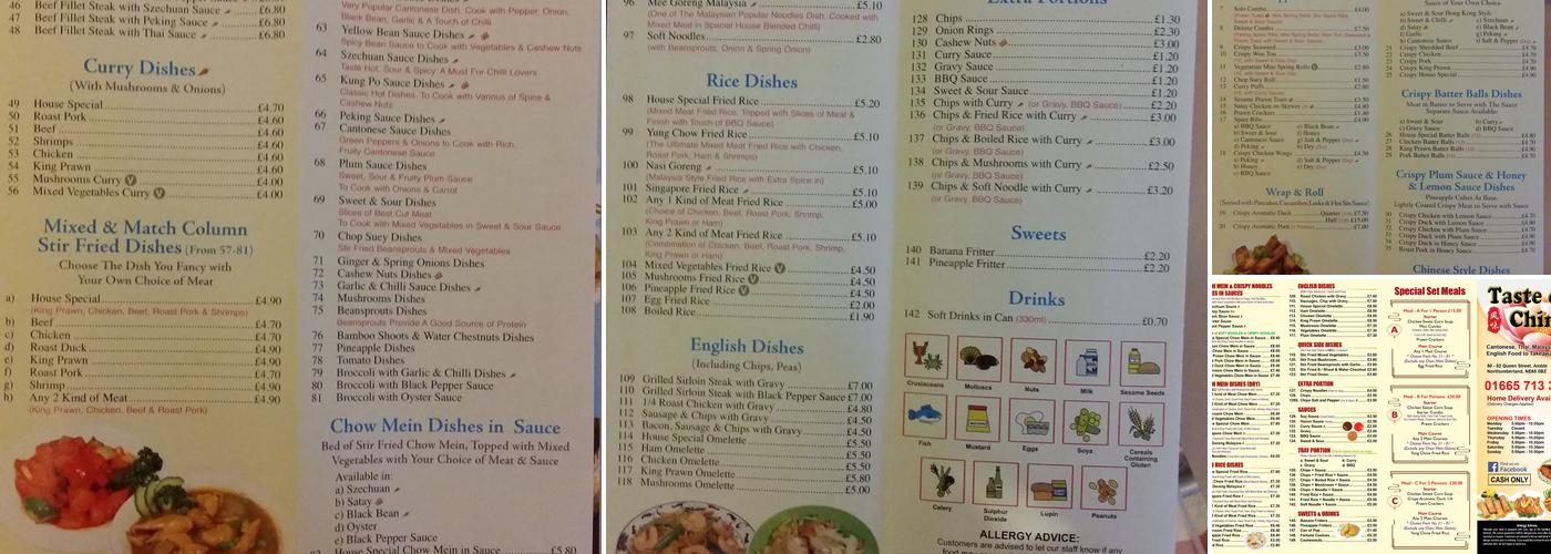 TASTE OF CHINA Amble Menu