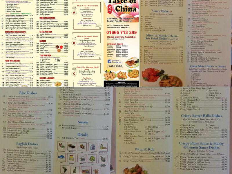TASTE OF CHINA Amble Menu