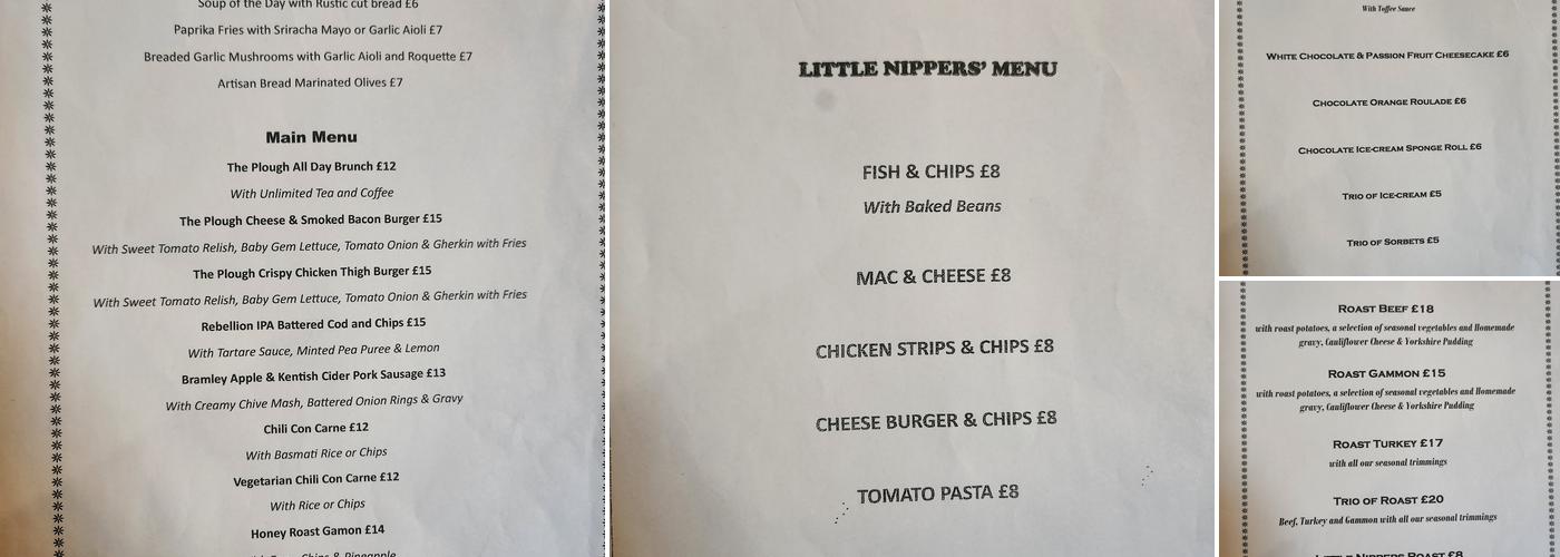 The Plough Hyde Heath Menu